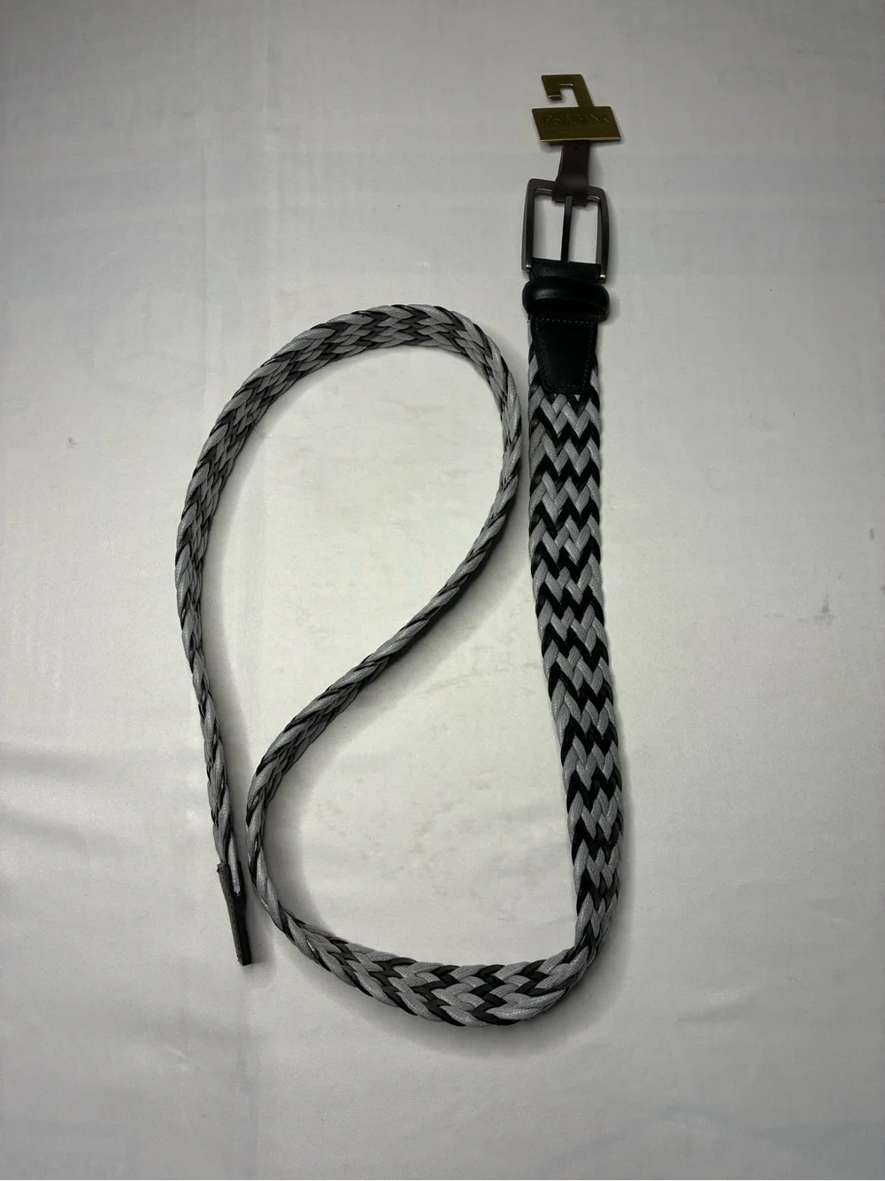 Jos A. Bank New Men's Gray Black Leather Size 40 Italian leather Braided Woven